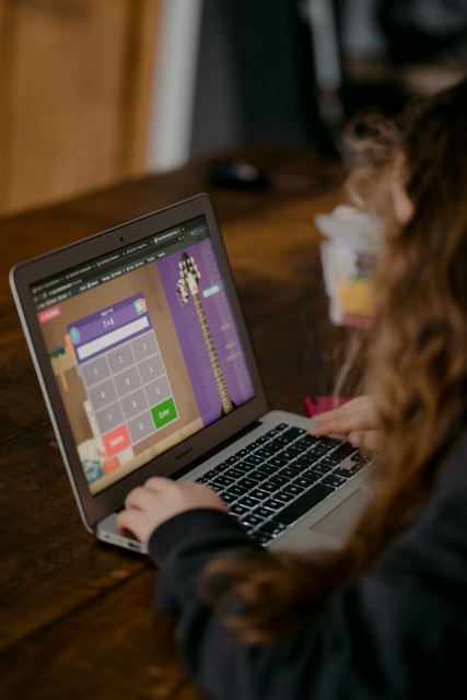 child playing educational program on laptop